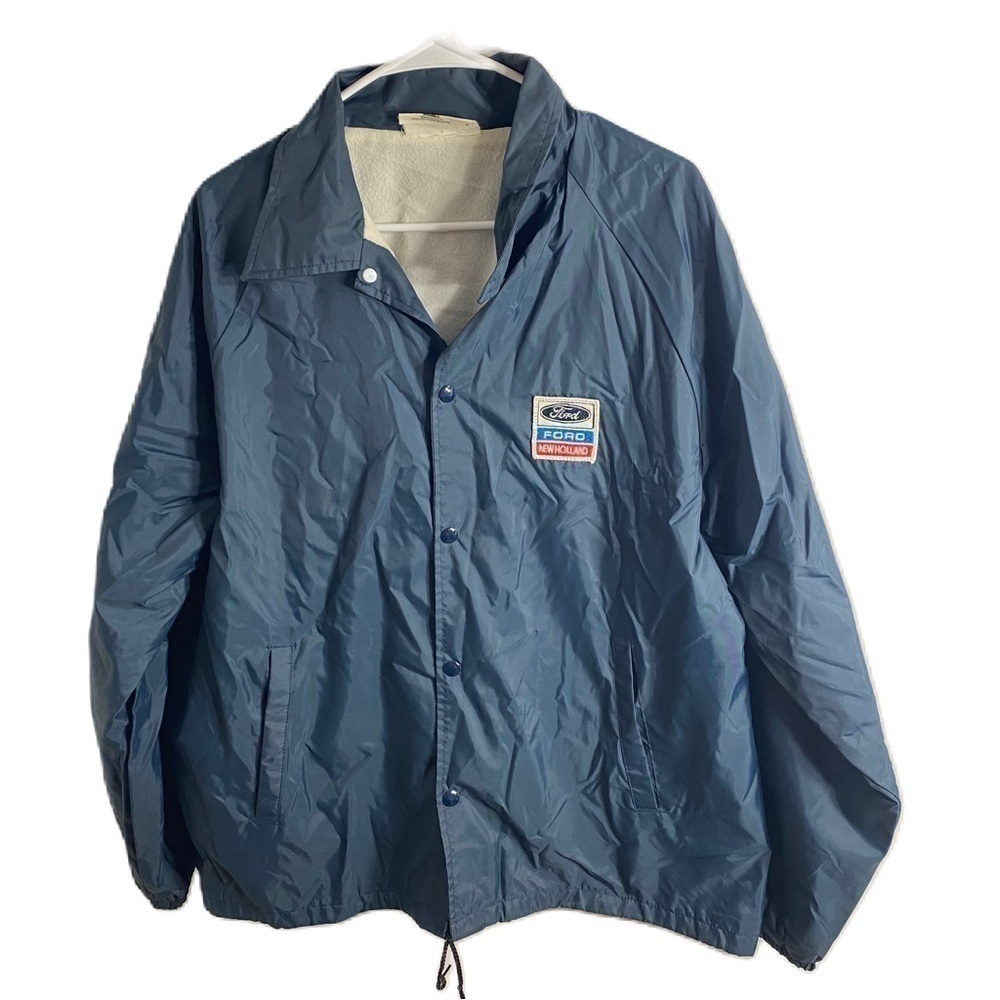 Vintage Ford New Holland Patch Windbreaker Jacket K Brand Large Made in USA Blue